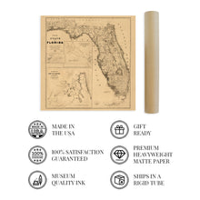 Load image into Gallery viewer, Digitally Restored and Enhanced 1846 Florida Map Poster - Vintage Map Wall Art - Florida State Wall Map - Florida Keys Map - Cedar Key Florida - Vintage Florida Poster - Vintage Florida Map