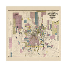 Load image into Gallery viewer, Digitally Restored and Enhanced 1895 Houston City Map - Inch Houston Texas Vintage Map - Old Map of Houston TX Wall Art - Restored Houston Wall Map of Texas - Historic City of Houston and Environs Map