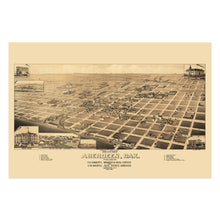 Load image into Gallery viewer, Digitally Restored and Enhanced 1883 Aberdeen South Dakota Map Print - Old Bird's Eye View Map of Aberdeen City South Dakota State Wall Art Poster