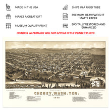 Load image into Gallery viewer, Digitally Restored and Enhanced 1884 Cheney Washington Map Poster - Old Bird's Eye View Map of Cheney Spokane Washington Territory Print Wall Art