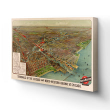 Load image into Gallery viewer, Digitally Restored and Enhanced 1902 Chicago Map Canvas Art - Canvas Wrap Vintage Chicago Map Wall Art - Historic Chicago Map Poster - Old Terminals of Chicago & North-Western Railway Map