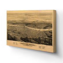 Load image into Gallery viewer, Digitally Restored and Enhanced 1879 Portland Oregon Canvas -Canvas Wrap Vintage Map of Portland City Wall Art - Old Portland Map - Bird's Eye View of Portland Oregon Map Showing Points of Interest