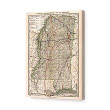 Load image into Gallery viewer, Digitally Restored and Enhanced 1888 Mississippi Map - Canvas Wrap Vintage State Map of Mississippi - Old Mississippi State Map - Railroad Commissioner's Wall Map of Mississippi Wall Art Poster