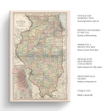 Load image into Gallery viewer, Digitally Restored and Enhanced 1891 Illinois Map Canvas Art - Canvas Wrap Vintage Illinois State Map Print - Old Map of Illinois Poster - Restored IL Map - Historic Illinois Wall Art Decor