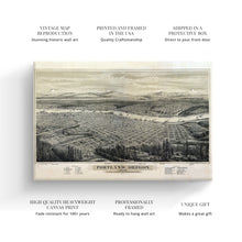 Load image into Gallery viewer, Digitally Restored and Enhanced 1879 Portland Oregon Map - Canvas Wrap Vintage Oregon Map - Historic Portland Oregon Map - Bird's Eye View Map of Oregon Wall Art Poster Print