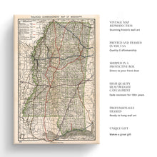 Load image into Gallery viewer, Digitally Restored and Enhanced 1888 Mississippi Map - Canvas Wrap Vintage State Map of Mississippi - Old Mississippi State Map - Railroad Commissioner's Wall Map of Mississippi Wall Art Poster
