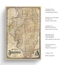 Cargar imagen en el visor de la galería, Digitally Restored and Enhanced 1861 Illinois Map Canvas Art - Canvas Wrap Vintage Illinois State Map - Old Map of Illinois Wall Art - Historic Illinois Map Print - Sectional Map of Illinois Poster
