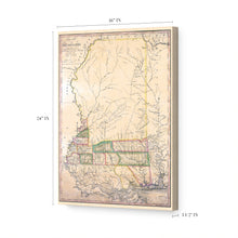 Cargar imagen en el visor de la galería, Digitally Restored and Enhanced 1820 Mississippi Map Canvas Art - Canvas Wrap Vintage State Map of Mississippi Wall Art - Historic Mississippi Poster - Old Mississippi State Map from Surveys