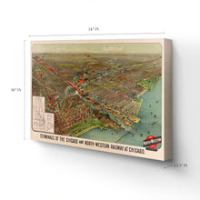 Load image into Gallery viewer, Digitally Restored and Enhanced 1902 Chicago Map Canvas Art - Canvas Wrap Vintage Chicago Map Wall Art - Historic Chicago Map Poster - Old Terminals of Chicago & North-Western Railway Map