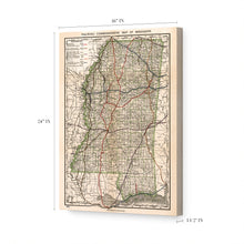 Load image into Gallery viewer, Digitally Restored and Enhanced 1888 Mississippi Map - Canvas Wrap Vintage State Map of Mississippi - Old Mississippi State Map - Railroad Commissioner's Wall Map of Mississippi Wall Art Poster