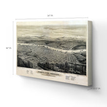 Load image into Gallery viewer, Digitally Restored and Enhanced 1879 Portland Oregon Map - Canvas Wrap Vintage Oregon Map - Historic Portland Oregon Map - Bird's Eye View Map of Oregon Wall Art Poster Print