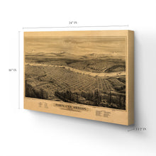 Load image into Gallery viewer, Digitally Restored and Enhanced 1879 Portland Oregon Canvas -Canvas Wrap Vintage Map of Portland City Wall Art - Old Portland Map - Bird's Eye View of Portland Oregon Map Showing Points of Interest