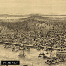 Load image into Gallery viewer, Digitally Restored and Enhanced 1878 Map of Seattle Canvas Art -Canvas Wrap Vintage Seattle Poster Map - Old Seattle Wall Art - Bird's Eye View Map of Seattle Puget Sound Washington Territory Wall Art