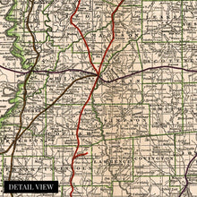 Load image into Gallery viewer, Digitally Restored and Enhanced 1888 Mississippi Map - Canvas Wrap Vintage State Map of Mississippi - Old Mississippi State Map - Railroad Commissioner's Wall Map of Mississippi Wall Art Poster
