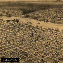 Load image into Gallery viewer, Digitally Restored and Enhanced 1879 Portland Oregon Canvas -Canvas Wrap Vintage Map of Portland City Wall Art - Old Portland Map - Bird's Eye View of Portland Oregon Map Showing Points of Interest