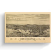 Load image into Gallery viewer, Digitally Restored and Enhanced 1878 Map of Seattle Canvas Art -Canvas Wrap Vintage Seattle Poster Map - Old Seattle Wall Art - Bird's Eye View Map of Seattle Puget Sound Washington Territory Wall Art