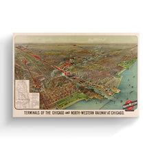 Load image into Gallery viewer, Digitally Restored and Enhanced 1902 Chicago Map Canvas Art - Canvas Wrap Vintage Chicago Map Wall Art - Historic Chicago Map Poster - Old Terminals of Chicago & North-Western Railway Map
