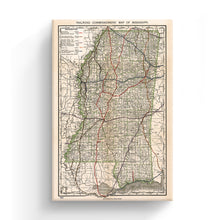 Load image into Gallery viewer, Digitally Restored and Enhanced 1888 Mississippi Map - Canvas Wrap Vintage State Map of Mississippi - Old Mississippi State Map - Railroad Commissioner's Wall Map of Mississippi Wall Art Poster