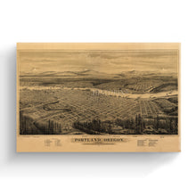 Load image into Gallery viewer, Digitally Restored and Enhanced 1879 Portland Oregon Canvas -Canvas Wrap Vintage Map of Portland City Wall Art - Old Portland Map - Bird's Eye View of Portland Oregon Map Showing Points of Interest