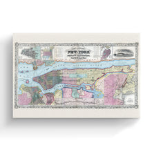 Cargar imagen en el visor de la galería, Digitally Restored and Enhanced 1857 New York State Map Canvas - Canvas Wrap Vintage New York Map Art - Old Map of NY Poster - Historic New York Wall Art - Restored City & County Map of New York State