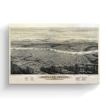 Load image into Gallery viewer, Digitally Restored and Enhanced 1879 Portland Oregon Map - Canvas Wrap Vintage Oregon Map - Historic Portland Oregon Map - Bird's Eye View Map of Oregon Wall Art Poster Print