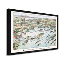 Load image into Gallery viewer, Digitally Restored and Enhanced 1906 Casco Bay Map - Framed Vintage Casco Bay Maine Map - Old Map of Portland Maine - Bird's Eye View of Casco Bay Portland Maine & Surroundings Wall Art Poster