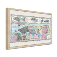 Load image into Gallery viewer, Digitally Restored and Enhanced 1857 Map of New York State Poster -Framed Vintage New York Map Art - Restored Map of NY - Old New York Wall Art - Historic New York State Map Print