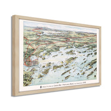 Load image into Gallery viewer, Digitally Restored and Enhanced 1906 Casco Bay Map - Framed Vintage Casco Bay Maine Map - Old Map of Portland Maine - Bird's Eye View of Casco Bay Portland Maine & Surroundings Wall Art Poster