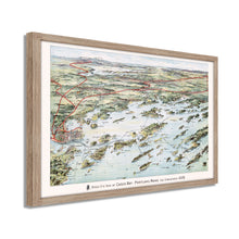 Load image into Gallery viewer, Digitally Restored and Enhanced 1906 Casco Bay Map - Framed Vintage Casco Bay Maine Map - Old Map of Portland Maine - Bird's Eye View of Casco Bay Portland Maine & Surroundings Wall Art Poster