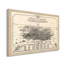 Cargar imagen en el visor de la galería, Digitally Restored and Enhanced 1875 San Francisco Map - Framed Vintage San Francisco City Map Poster - Bird's Eye View Graphic Chart of the City & County of San Francisco Wall Art