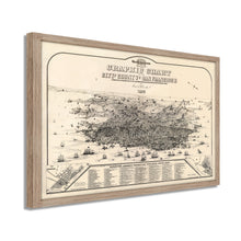 Cargar imagen en el visor de la galería, Digitally Restored and Enhanced 1875 San Francisco Map - Framed Vintage San Francisco City Map Poster - Bird's Eye View Graphic Chart of the City & County of San Francisco Wall Art