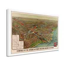 Load image into Gallery viewer, Digitally Restored and Enhanced 1902 Chicago Map Art - Framed Vintage Chicago Map - Old Poster of Chicago Map Print - Terminals of the Chicago & North Western Railway Map Wall Art