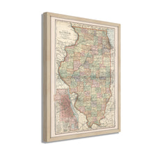 Load image into Gallery viewer, Digitally Restored and Enhanced 1891 Illinois Map Poster - Framed Vintage Map of Illinois Poster - Old Illinois State Map - Historic IL Map - Restored Map of Illinois Wall Art