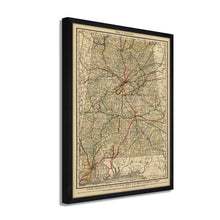 Load image into Gallery viewer, Digitally Restored and Enhanced 1888 Map of Alabama - Framed Vintage Alabama Map - Old Alabama Wall Art - Historic State of Alabama Map Print ​- Restored Wall Map of Alabama Poster