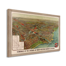 Load image into Gallery viewer, Digitally Restored and Enhanced 1902 Chicago Map Art - Framed Vintage Chicago Map - Old Poster of Chicago Map Print - Terminals of the Chicago & North Western Railway Map Wall Art