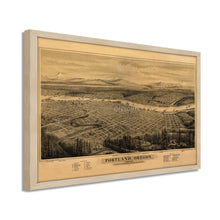 Cargar imagen en el visor de la galería, Digitally Restored and Enhanced 1879 Portland Oregon Map Print - Framed Vintage Portland Map - Old Bird's Eye View of Map of Portland City Wall Art Indexed for Points of Interest