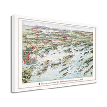 Load image into Gallery viewer, Digitally Restored and Enhanced 1906 Casco Bay Map - Framed Vintage Casco Bay Maine Map - Old Map of Portland Maine - Bird's Eye View of Casco Bay Portland Maine & Surroundings Wall Art Poster