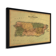 Cargar imagen en el visor de la galería, Digitally Restored and Enhanced 1886 Puerto Rico Map Poster - 17x25 Inch Black Framed Vintage Map of Puerto Rico Wall Art - Old Mapa de Puerto Rico - Restored Wall Map of Puerto Rico Poster
