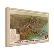 Load image into Gallery viewer, Digitally Restored and Enhanced 1902 Chicago Map Art - Framed Vintage Chicago Map - Old Poster of Chicago Map Print - Terminals of the Chicago & North Western Railway Map Wall Art