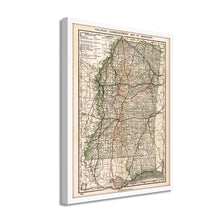 Cargar imagen en el visor de la galería, Digitally Restored and Enhanced 1888 Mississippi Map - Framed Vintage Mississippi State Map - Old Mississippi Road Map - Railroad Commissioner's State Map of Mississippi Wall Art Poster Print