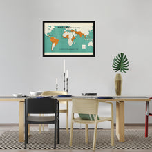 Load image into Gallery viewer, Digitally Restored and Enhanced 1966 World Map Poster - Framed Vintage World Map Wall Art - Old Map of The World - Historic World Wall Map - Peace Corps Poster Around The World