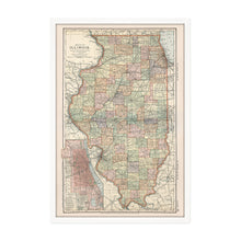 Load image into Gallery viewer, Digitally Restored and Enhanced 1891 Illinois Map Poster - Framed Vintage Map of Illinois Poster - Old Illinois State Map - Historic IL Map - Restored Map of Illinois Wall Art