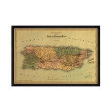 Cargar imagen en el visor de la galería, Digitally Restored and Enhanced 1886 Puerto Rico Map Poster - 17x25 Inch Black Framed Vintage Map of Puerto Rico Wall Art - Old Mapa de Puerto Rico - Restored Wall Map of Puerto Rico Poster