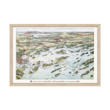 Load image into Gallery viewer, Digitally Restored and Enhanced 1906 Casco Bay Map - Framed Vintage Casco Bay Maine Map - Old Map of Portland Maine - Bird's Eye View of Casco Bay Portland Maine & Surroundings Wall Art Poster