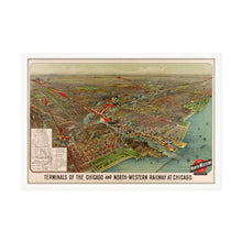 Load image into Gallery viewer, Digitally Restored and Enhanced 1902 Chicago Map Art - Framed Vintage Chicago Map - Old Poster of Chicago Map Print - Terminals of the Chicago & North Western Railway Map Wall Art