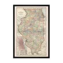 Load image into Gallery viewer, Digitally Restored and Enhanced 1891 Illinois Map Poster - Framed Vintage Map of Illinois Poster - Old Illinois State Map - Historic IL Map - Restored Map of Illinois Wall Art