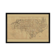 Load image into Gallery viewer, Digitally Restored and Enhanced 1808 State Map of North Carolina - Black Framed Vintage Wall Map of North Carolina - Old NC Map Poster - First Actual Survey of North Carolina Wall Art