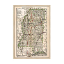 Cargar imagen en el visor de la galería, Digitally Restored and Enhanced 1888 Mississippi Map - Framed Vintage Mississippi State Map - Old Mississippi Road Map - Railroad Commissioner's State Map of Mississippi Wall Art Poster Print