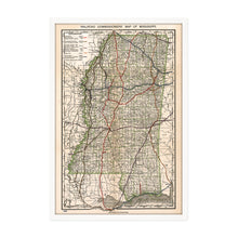Cargar imagen en el visor de la galería, Digitally Restored and Enhanced 1888 Mississippi Map - Framed Vintage Mississippi State Map - Old Mississippi Road Map - Railroad Commissioner's State Map of Mississippi Wall Art Poster Print