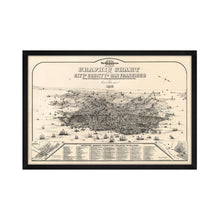 Cargar imagen en el visor de la galería, Digitally Restored and Enhanced 1875 San Francisco Map - Framed Vintage San Francisco City Map Poster - Bird's Eye View Graphic Chart of the City & County of San Francisco Wall Art